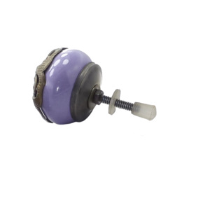 Antique Marocain Laiton Filigrane Fleur Violet Céramique Boutons pour Cuisine Commode Chambre En Plein Air Villa Cabinet Tiroir Poignée - Product Image 2