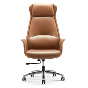 Silla de jefe ejecutiva con respaldo alto de cuero giratorio ergonómico de lujo, reposacabezas ajustable moderno personalizable de aluminio - Product Image 5