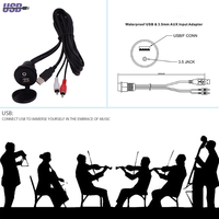 Prise audio marine étanche USB AUX RCA avec câble d'extension de 6,5 pieds pour autoradio de bateau