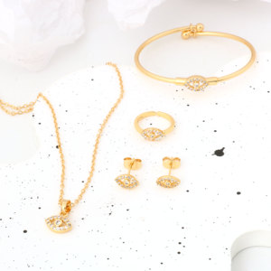 NYH Mode Zircon Boucles D'oreilles Plaqué Or Anneau Bangles Réglable Collier Enfants Ensemble de Bijoux pour Filles - Product Image 1