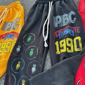 Pantalon de survêtement décontracté pour homme Perspective 1990, taille élastique avec cordon de serrage, en coton imprimé, style hip-hop, mode automne - Product Image 4