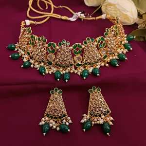 Indian Jewelry Bollywood Faux <b>Pearl</b> Crystal Choker <b>Necklace</b> Earrings Wedding Jewelry <b>Set</b> for Women Girls - Product Image 2