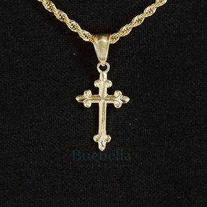 Collar con colgante de Cruz floral de moda para hombre, plata 925, chapado en oro de 18 quilates con moissanita, regalo de moda para él - Product Image 1