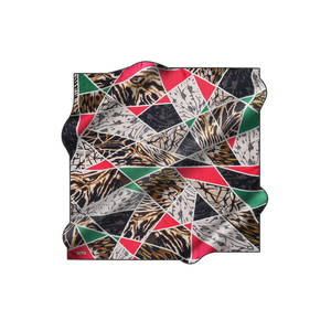 Black Silk Crepe Satin Square Scarf with Geometric Pattern - Product Image 1