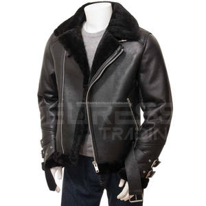 2024 hommes Premium respirant en peau de mouton Bomber veste en cuir décontracté haute rue Style fourrure décoration prix de gros pour l'hiver - Product Image 1