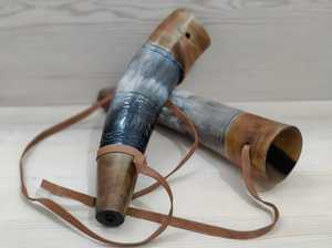 Cuerno para beber vikingo africano de color natural en blanco y negro soplado a mano de cuerno de búfalo - Product Image 3