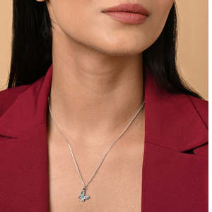 NOVAMART Fine Silver Verde Trendy Butterfly <b>Pendant</b> Chain Rhodium Plated Zircon <b>Opal</b> Diamond Pearl Cute Religious Cross Design f - Product Image 3