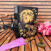 Grand Grimoire Vintage Fait Main en Cuir Rigide, 400 Pages, Motif Renard, Journal Classique, Cadeau Tendance pour Écriture sur le Thème des Animaux