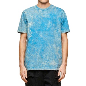 T-shirt bleu délavé pour homme, coton vintage, streetwear, coupe décontractée, chemise d'été - Product Image 1