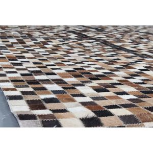 Premium Cowhide Tile Patchwork Abstract Rug-<b>Large</b> Handmade Thin <b>Plush</b> Carpet for Living Room and Bedroom - Product Image 5