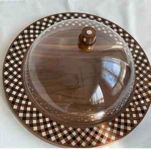 Nouvelle assiette en bois d'acacia avec incrustation de nacre, plat de service écologique, forme ovale, finition polie, cadeau d'affaires - Art indien - Product Image 1