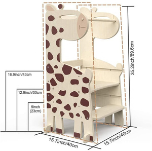 Ghế Bậc Thang Nhà Bếp Cho Trẻ Em Khung Leo Bằng Gỗ Tự Nhiên Tháp Học Tập Montessori Cho Trẻ Mới Biết Đi Có Cầu Trượt Và Bảng Đen - Product Image 3