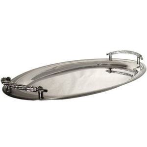 Prime Quality Silver Plated Oval Serving Tray Twin Handle Metal Antique Platter For Home Hotel Restaurant Use & Wedding On Sale - Product Image 3