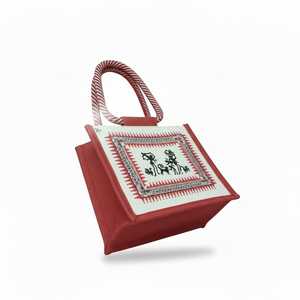 Warli Print Jute Shopping <b>Bag</b> with Rope Handle <b>Foldable</b> & Reusable for Supermarket Use - Product Image 2