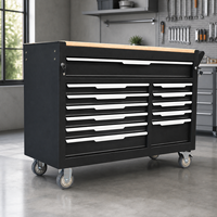 Armoire à outils roulante robuste noir et blanc à douze tiroirs avec plateau en bois pour garage et atelier