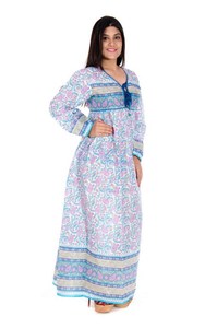 Venta al por mayor Mini vestido indio lavable 100% algodón estampado Floral A-Line sin mangas botón decoración cintura Natural - Product Image 2