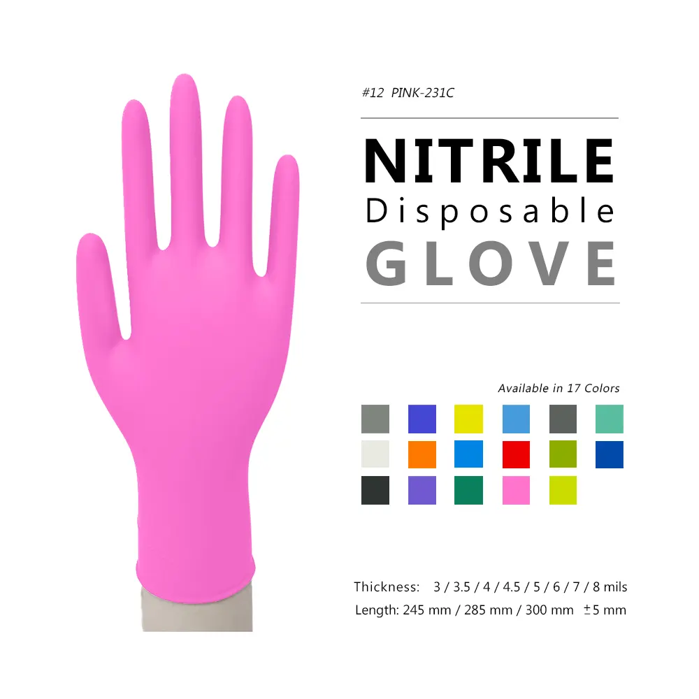 Pembe nitril eldiven, nitril tek kullanımlık eldivenler, tek kullanımlık nitril eldiven