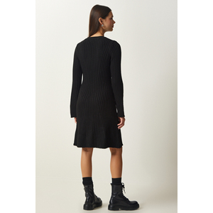 Mini abito a coste a zampa antracite da donna in maglia invernale girocollo stile Casual - Product Image 1