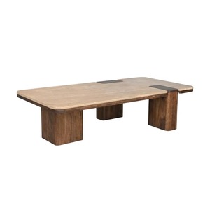 2026 Modern Solid <b>Wood</b> Coffee Table with Travertine Marble Top-New Arrival Unique Living Room Villa Furniture - Product Image 2