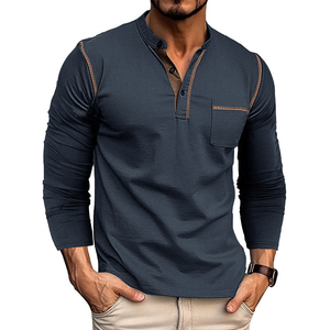 2025 New Arrival Customized <b>Men's</b> Plus Size <b>Henley</b> <b>Shirts</b> 100% Cotton Lightweight and Breathable for Indoor and Outdoor Use - Product Image 6