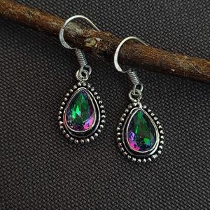 Pendientes de gota de latón hechos a mano para mujer al por mayor, pequeñas piedras preciosas de topacio místico, Perla chapada en oro, estilo bohemio, fábrica de compromiso - Product Image 1