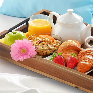 Rustic White-Washed Teak Oval Tray Farmhouse Decorative Serving Tray for Kitchen Coffee Tables Beautiful <b>Beads</b> - Product Image 1