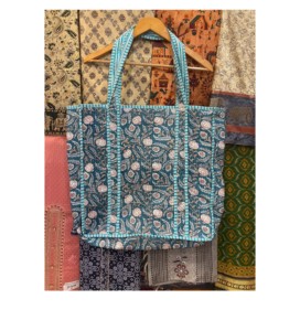 Elegante bohemio señora acolchado algodón bolso de mano grande estampado a mano Reversible ecológico uso diario compras Jhola dos Abiertos - Product Image 1