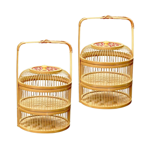 Cestas de almacenamiento de bambú de dos niveles tejidas a mano de primera calidad, cesta de almacenamiento de frutas, cesta de regalo perfecta para regalos y decoración del hogar - Product Image 1