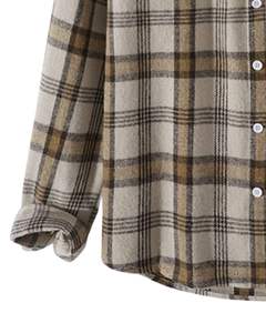 Custom Beige Brown Plaid <b>Flannel</b> <b>Shirt</b> <b>Men</b> Long Sleeve Button Down Casual Warm Soft Cotton Blend Overshirt <b>For</b> Winter CheckStyle - Product Image 5