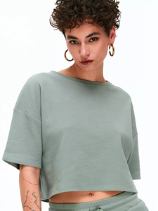 Women's <b>Waffle</b> Knit Crop Top Oversized Cropped T <b>Shirt</b> Streetwear Y2K Drop Shoulder Fashion Tee Custom Logo OEM Wholesale - Product Image 3