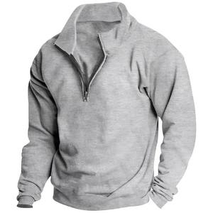 Sudadera de Forro Polar de Punto con Patrón Sólido de Moda para Hombre Otoño Invierno, Cuello Alto, Media Cremallera, Manga Larga Cálida con Logotipo Frontal - Product Image 4