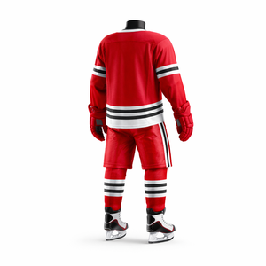 Uniforme de hockey sobre hielo personalizado rojo, blanco y negro, conjunto de camiseta y pantalones cortos sublimados, ropa de equipo para adultos, fabricante OEM ODM - Product Image 2