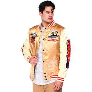 Veste universitaire en satin sur mesure de qualité supérieure pour hommes, avec tissu à l'éclat soyeux, broderie de haute qualité et look urbain élégant - Product Image 5