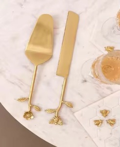 Brass <b>cake</b> <b>server</b> set decorative branch and multiple leaf gold handle ideal for <b>Cake</b> <b>Server</b> - Product Image 5