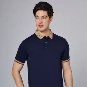 Camiseta de algodón de Color sólido para hombre, seda helada, manga corta, solapa, ajuste Regular de gama alta, estilo de negocios de verano, punto de algodón 100% - Product Image 1