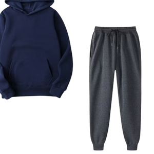 Survêtement à capuche bleu marine avec pantalon de jogging gris foncé pour hommes et femmes, vêtements de sport décontractés d'hiver, vente en gros, usine OEM, logo personnalisé - Product Image 3