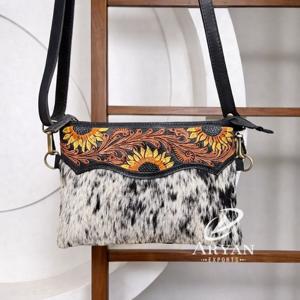 Bolso de Mano de Cuero Vacuno, Bolso Bandolera de Cuero Tallado a Mano, Estilo Bohemio Gitano, Hecho a Mano, Estilo Occidental, Multiusos - Product Image 1