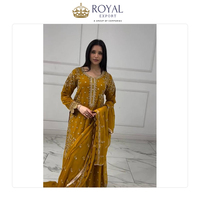 Fournisseur en gros de vêtements indiens pour les fêtes et les festivals, costume Sharara en faux georgette avec broderie