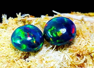 Excellent Ethiopian Black Opal Cabochon Pair Welo Shiny Galaxy Fire Black Opal Pair <b>Loose</b> Ethiopian Black Opal <b>Gemstone</b> - Product Image 2
