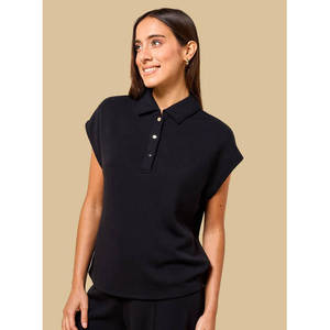 Women's Knitted Modal for <b>Top</b> with Button Detail Collared Short <b>Sleeve</b> Casual Soft Basic Fashion <b>Top</b> Custom Apparel - Product Image 3