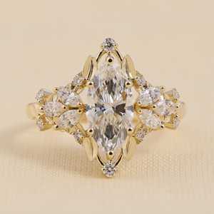 แหวนหมั้นเพชรทรงมาร์คีส์ลายดอกไม้สไตล์วินเทจที่เพาะเลี้ยงในห้องปฏิบัติการ - Product Image 5