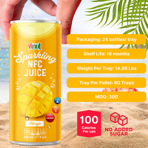 Espumoso NFC Mango 330ml enlatado VINUT Vietnam bebida de jugo carbonatado-OEM ODM personalización precio al por mayor muestra gratis - Product Image 3