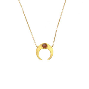 Pendentif de pierre précieuse de style demi-lune minimaliste de tous les jours collier de chaîne de femmes polies en or bijoux en gros - Product Image 1