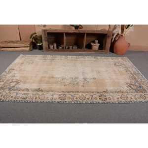 Alfombra turca Vintage Beige Azul 5,3X9,4 pies Tejido plano de lana con patrón de retazos para decoraciones de sala de estar o uso en el pasillo - Product Image 4