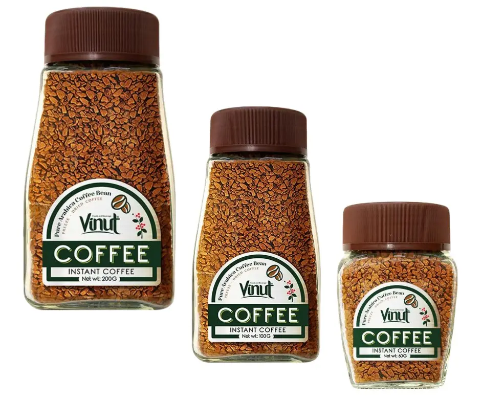 アラビカフリーズドライインスタントコーヒー-60,100,200g VINUT、ベトナム有機豆から作られた環境に優しいコーヒーインスタント、卸売業者