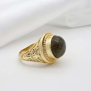 แหวนทองเหลืองชุบทอง18K อัญมณีสีดำตัวหนาทันสมัยสำหรับสาวๆงานหมั้น - Product Image 3