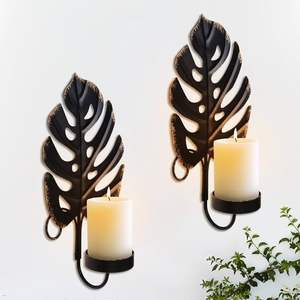 Porte-bougie mural en métal noir classique, parfait pour les thèmes de décoration intérieure monochrome et moderne - Product Image 1