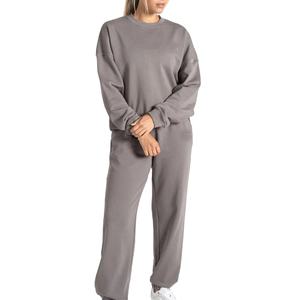 Best Selling Plus Size Women's <b>Gym</b> Wear Custom <b>Sweatshirt</b> & Pants Set Breathable Solid Pattern Crewneck Sweat Suits 2026 - Product Image 1