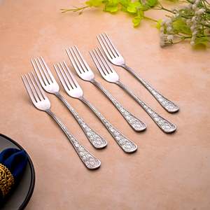 Ensemble de 6 fourchettes à salade en métal écologiques Lustre Bloom, argenterie, pics alimentaires durables pour la maison ou la restauration - Product Image 6