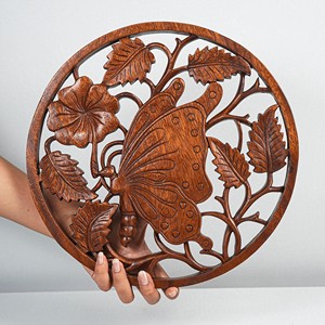 Diseño personalizado tallado en madera precio más bajo hecho a mano de madera colgante piezas redondas para espacios habitables - Product Image 4